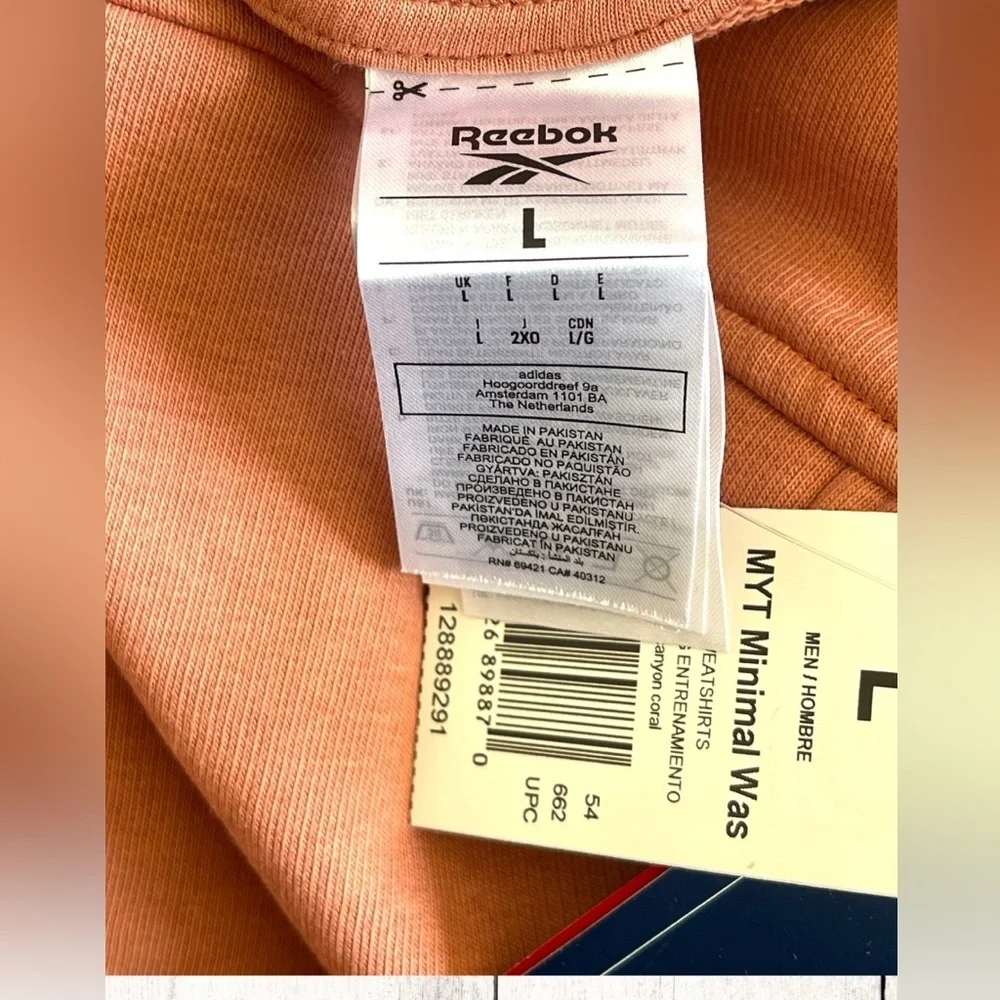 Reebok Men’s MYT Minimal Waste Crewneck Sweatshirt Canyon Coral Sz Large NWT - Picture 7 of 8